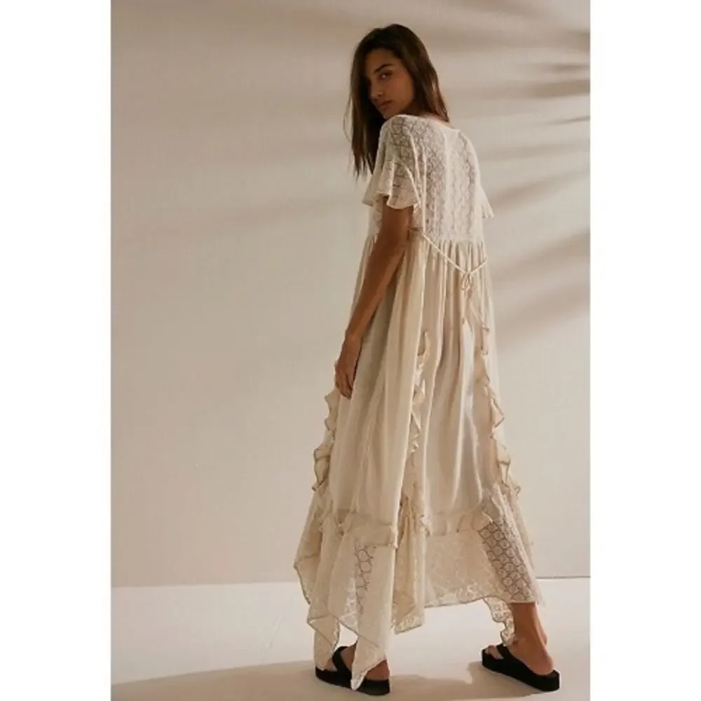 Free People Ethereal Bohemian Bring The Romance Midi Maxi Dress Ivory Small - Picture 6 of 14